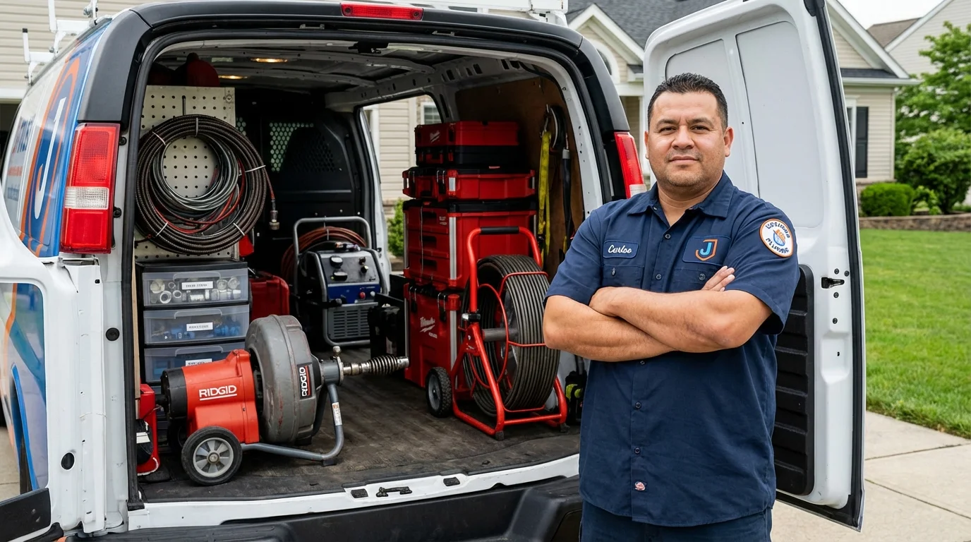 Professional drain cleaning equipment and Johns Plumbing LLC plumber in Edwardsville