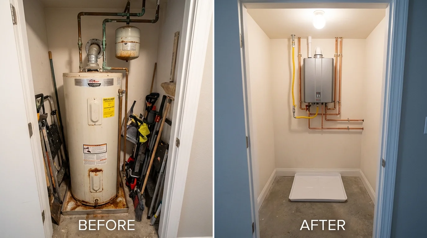 Tank water heater versus wall-mounted tankless unit comparison for Edwardsville, IL homeowners